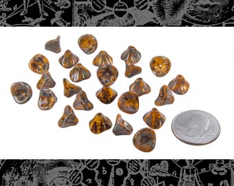 Three Petal Opaque Sunflower Yellow Picasso Glass Flower Beads 12 x 10mm, Apx 25 beads   GB-3PF04