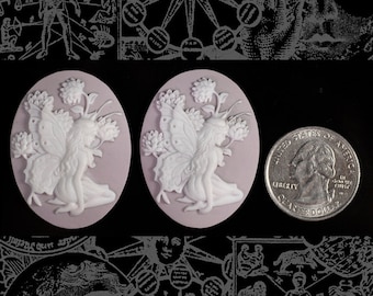 Lavender and White Fairy Cameos 30mm x 40mm Cameos, Set of Two - XXX - *CAM80