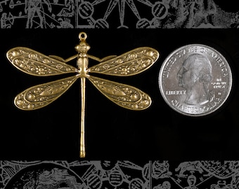 Antiqued Brass Vintage Dragonfly Pendant - AB-P01