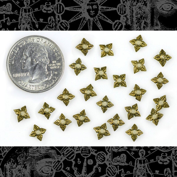 24 Tiny Floral Bronze Bead Caps 6mm Set of 24  * ZB-BC02