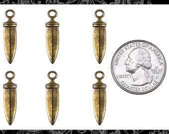 Antiqued Brass Dagger Drops Charms - Set of Six - AB-C86