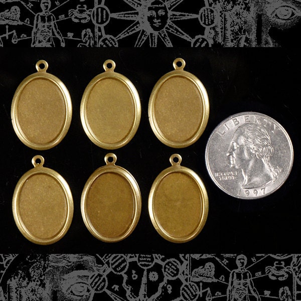 Raw Brass Vintage Simple Cameo Frames for 13mm x 18mm - Set of Six - B-F11