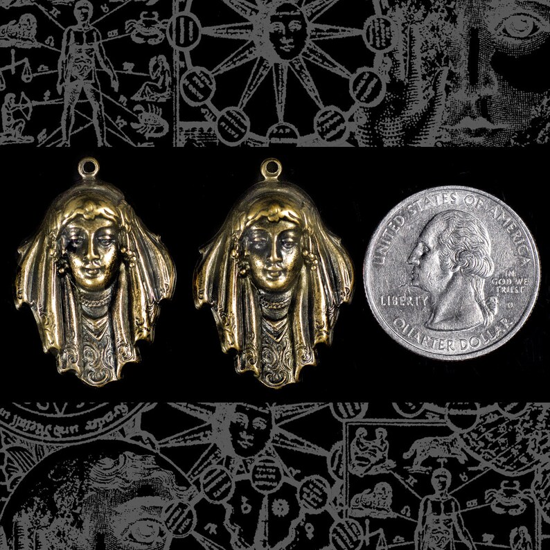 Antiqued Brass Art Deco Gypsy Pendants Set of Two AB-P11 image 1