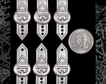 Antiqued Silver Plated Brass Buckled Strap Connector or Embellishment - Set of Two - S-W34