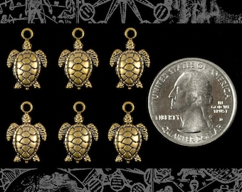 Antiqued Brass Sea Turtle Charms - Set of Six - AB-C184
