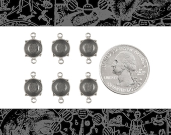 Silver Plated Brass Small 9mm Setting with Two Rings, Set of Six   * S-F45