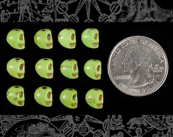 Twelve Tiny Green Mini Skull 8x6mm Mangnesite Beads* Bead-B39