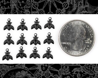 Blackened Brass Itty Bitty Bee Charms with Ring, Set of Twelve * BB-C101