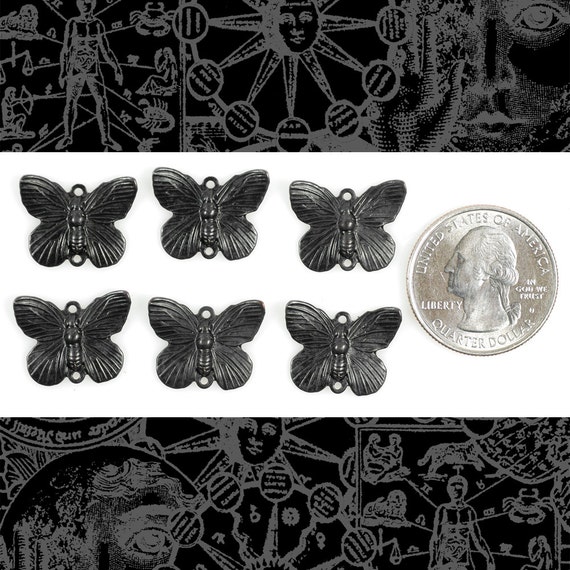 Black Plated Brass Plated Brass Butterfly Two Ring Connectors - Set of Six - BB-2C49