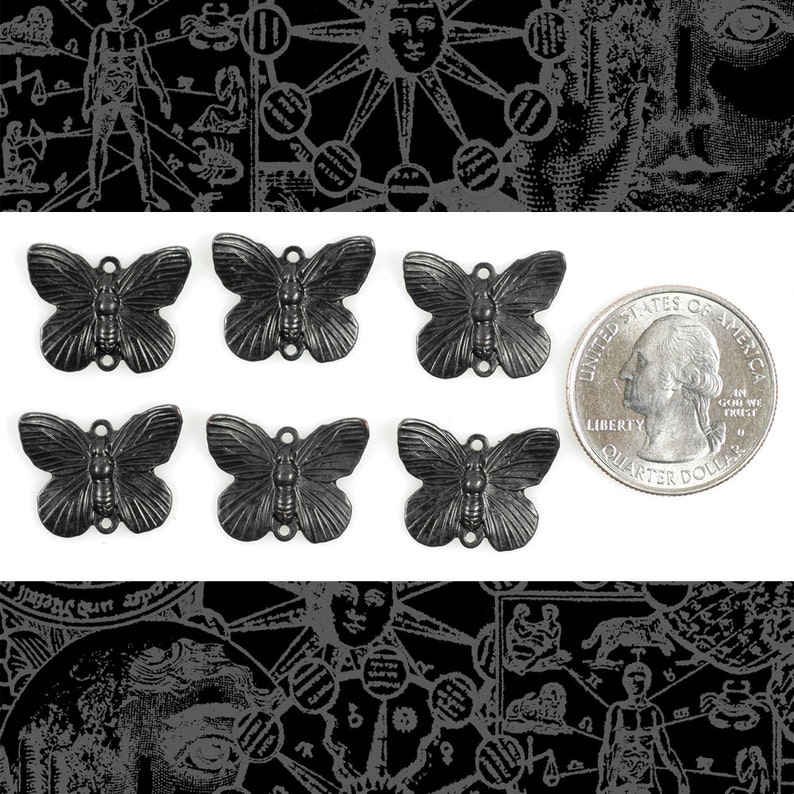 Black Plated Brass Plated Brass Butterfly Two Ring Connectors - Set of Six - BB-2C49 image 1