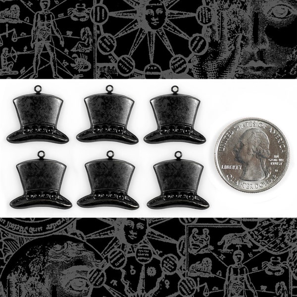Top Hat Charms Blackened Brass - * Set of Six  BB-C124