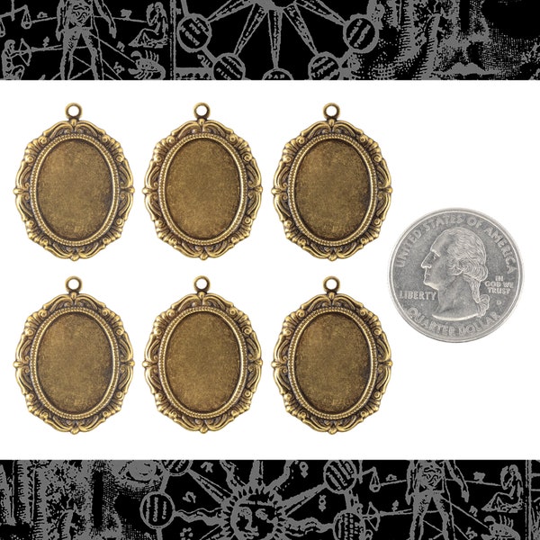 Antiqued Brass - 18mm x 13mm - Cameo Frame with One Ring - Set of Six - AB-F42