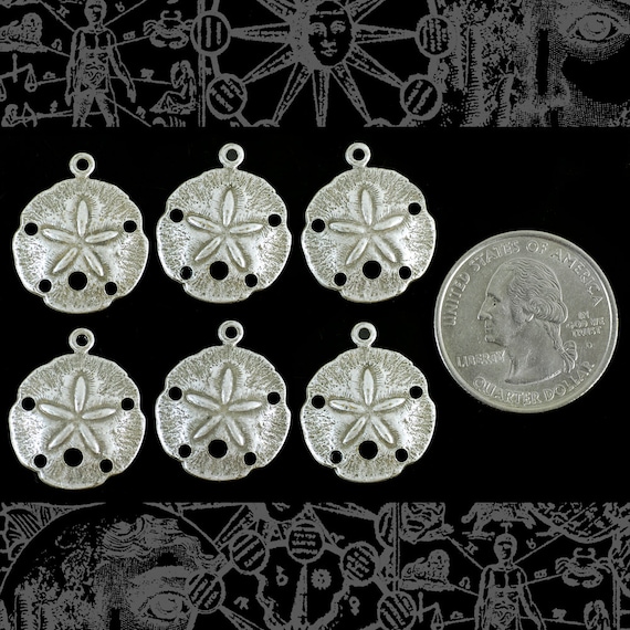 6 Gold Plated Sand Dollar Charms Drops Earring Findings