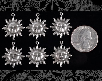 Silver Plated Brass Sun Charms - Set of Six *S-C81