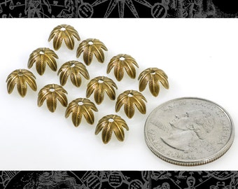12 Antique Brass 8mm Floral Leafy Brass Bead Caps *AB-BC12
