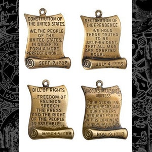 Raw Brass United States Patriotic Charms Set of Four B-C17 image 2