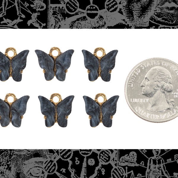 Black Grey Butterfly Charms - Six Charms - ZG-C35