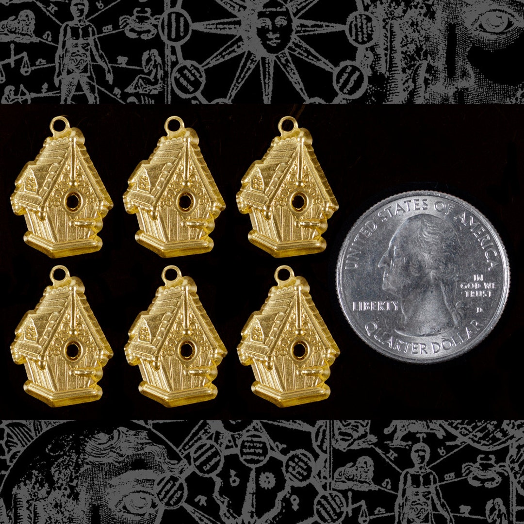 Raw Brass Birdhouse Charms Set of Six BC141 Etsy