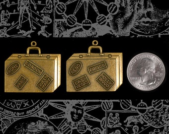 Antiqued Brass Road Trip Suitcase Pendant with Stickers - Set of Two - AB-P93