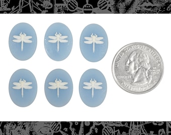 Light Blue and White Dragonfly Cameos 18mm x 13mm Cameos - Set of Six - XXX - CAM164