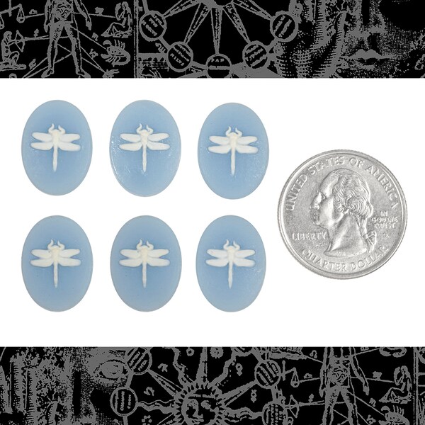 Light Blue and White Dragonfly Cameos 18mm x 13mm Cameos - Set of Six - CAM164