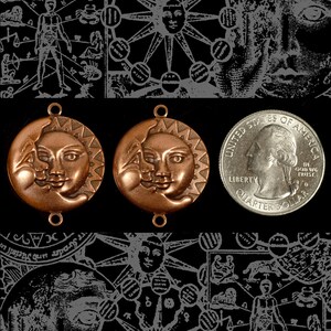 Antiqued Copper Plated Brass Sun and Moon Pendants - Set of Two - C-P86