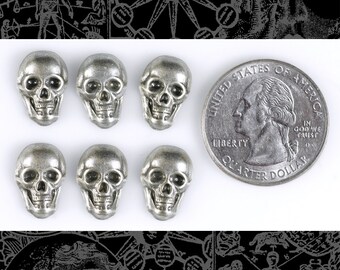 Antiqued Silver Plated Brass Skull Charms without Rings - Set of Six - S-C104