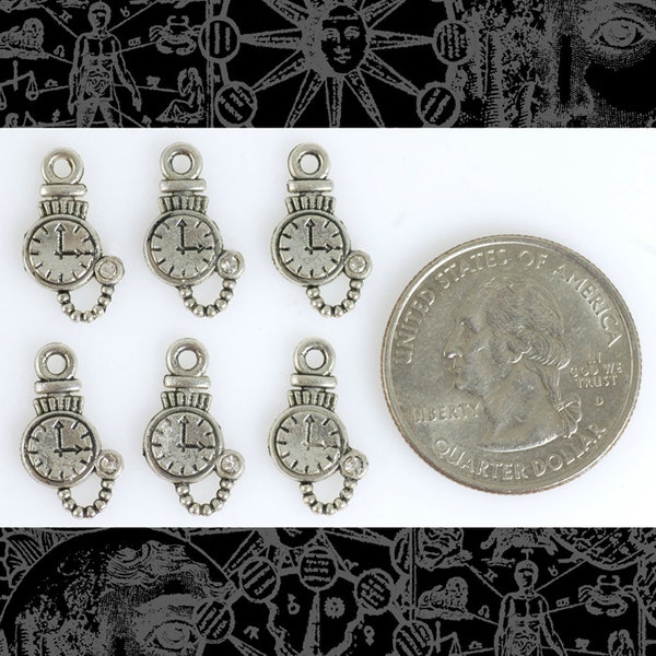 Silver Tiny Pocket Watch Charms with Rhinestone - Set of Six - ZS-C18