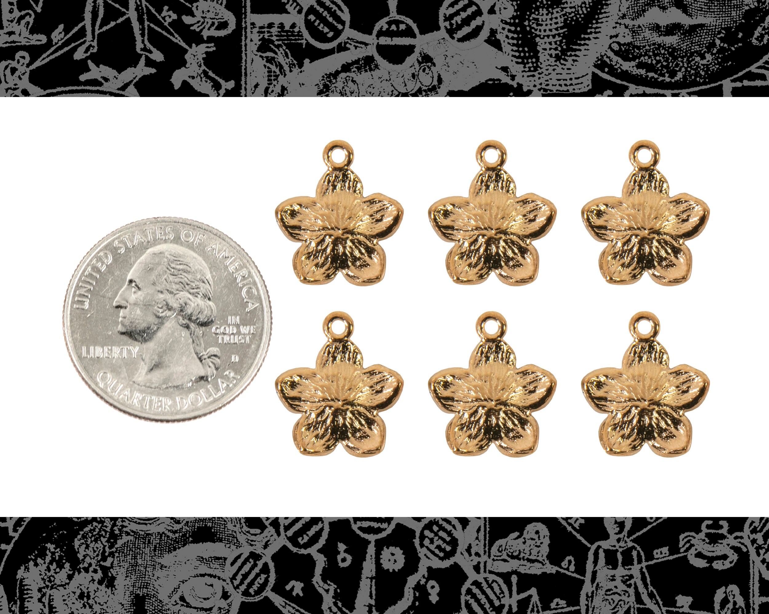 Gold Finish and Lavender Enamel Flower Charms - Set of Six - XXX