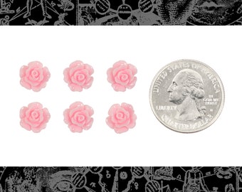 Pink Miniature Full Blooming Rose Cameo Cabochons 9mm - Set of Six * Flwr112