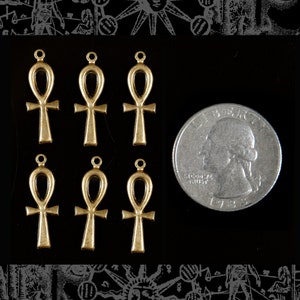Raw Brass Ankh Charm - Set of Six - B-C02