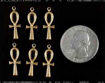 Raw Brass Ankh Charm - Set of Six - B-C02