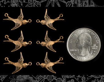 Flying  Birds Sparrows Copper Plated Brass Two Way Connectors, Set of Six Three Sets of Two - XXX - *C-2C34