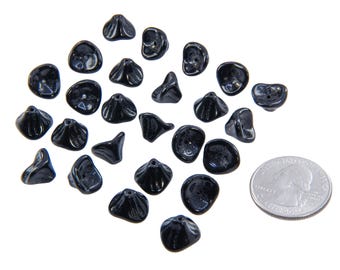 Cuentas de flores de vidrio negro de tres pétalos, 12 x 10 mm, aproximadamente 25 cuentas GB-3PF07
