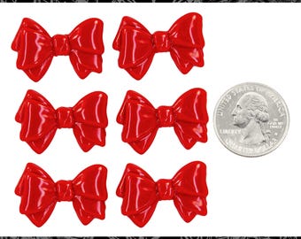 Six Red Plastic Bow Charms or Beads - RC-02