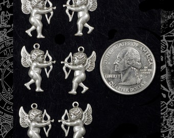 Antiqued Silver Plated Brass Cupid Charms - Three Pairs of Two *S-C180