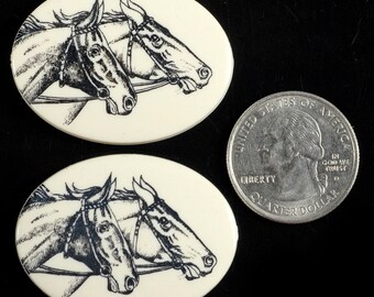 Black on Cream Racehorses Cameo 30mm x 40mm Cameo - Set of Two - CAM71