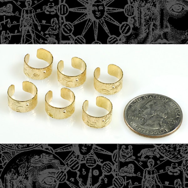 6 Floral Etched Raw Brass Ear Cuffs with Hole, Earring Cuff - Set of Six *B-OD7