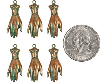 Verdigris Finished Brass Hand Charms with Ring on Wrist - Set of Six - V-C157