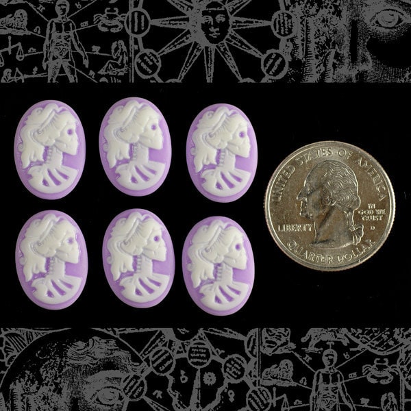 Lavender and White Skeletal Profile 13mm x 18mm Resin Cameos  - Set of Six - CAM30