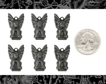 Six Black Plated Brass Gargoyle Charms  * BB-C153