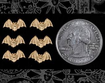 Raw Brass Itty Bitty Bat Stampings Charms - Set of Six - B-C92