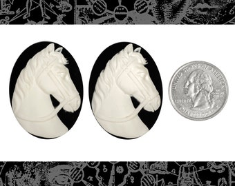 Cavallo bianco su cammeo nero 30 mm x 40 mm - Set di due - CAM165