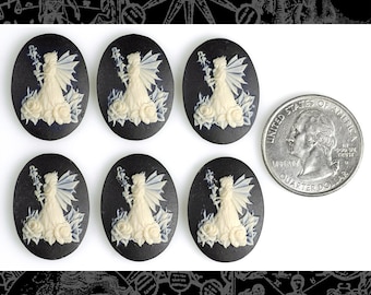 Black and White Queen Fairy Cameos 24mm x 18mm Cameos - Set of Six - CAM123