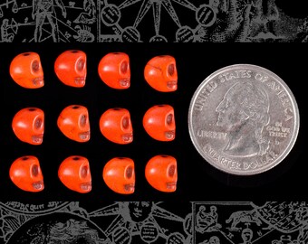 Twelve Tiny Orange Mini Skull 8x6mm Mangnesite Beads* BeadB36