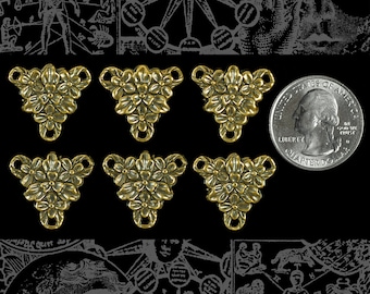 Antiqued Brass Floral Triangle Connectors - Set of Six *AB-3C25
