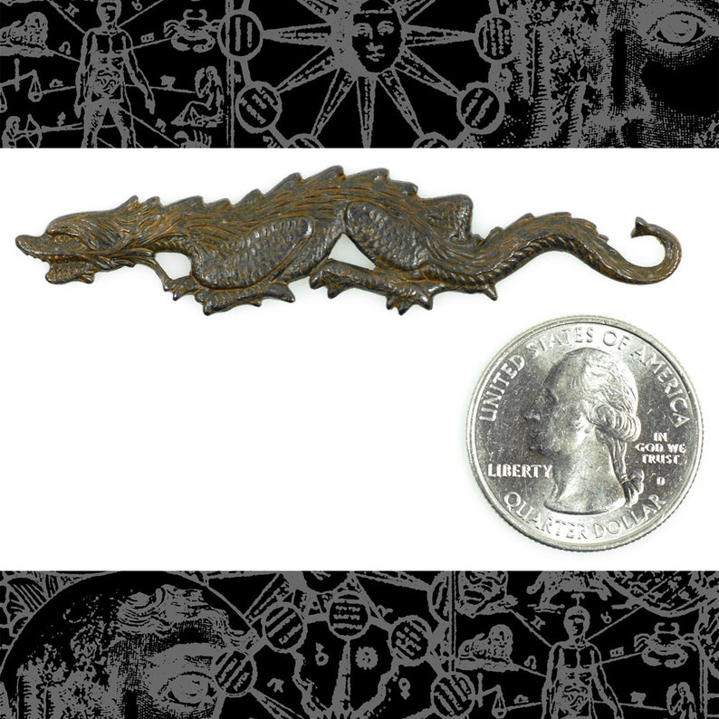 Rusty Black Brass Long Dragon Pendant Wrap Or Bracelet Etsy - image 0