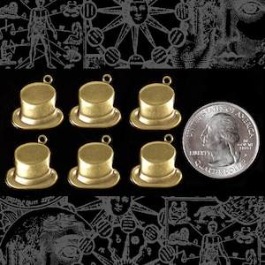 Antiqued Brass Top Hat Charms - Set of Six - AB-C143