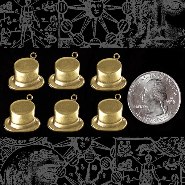 Antiqued Brass Top Hat Charms - Set of Six - AB-C143