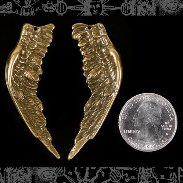 Antiqued Brass Huge Angel Wing Charms - One Set of Wings - AB-P54
